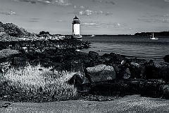Fort Pickering Lighthouse Over Salem Harbor -BW